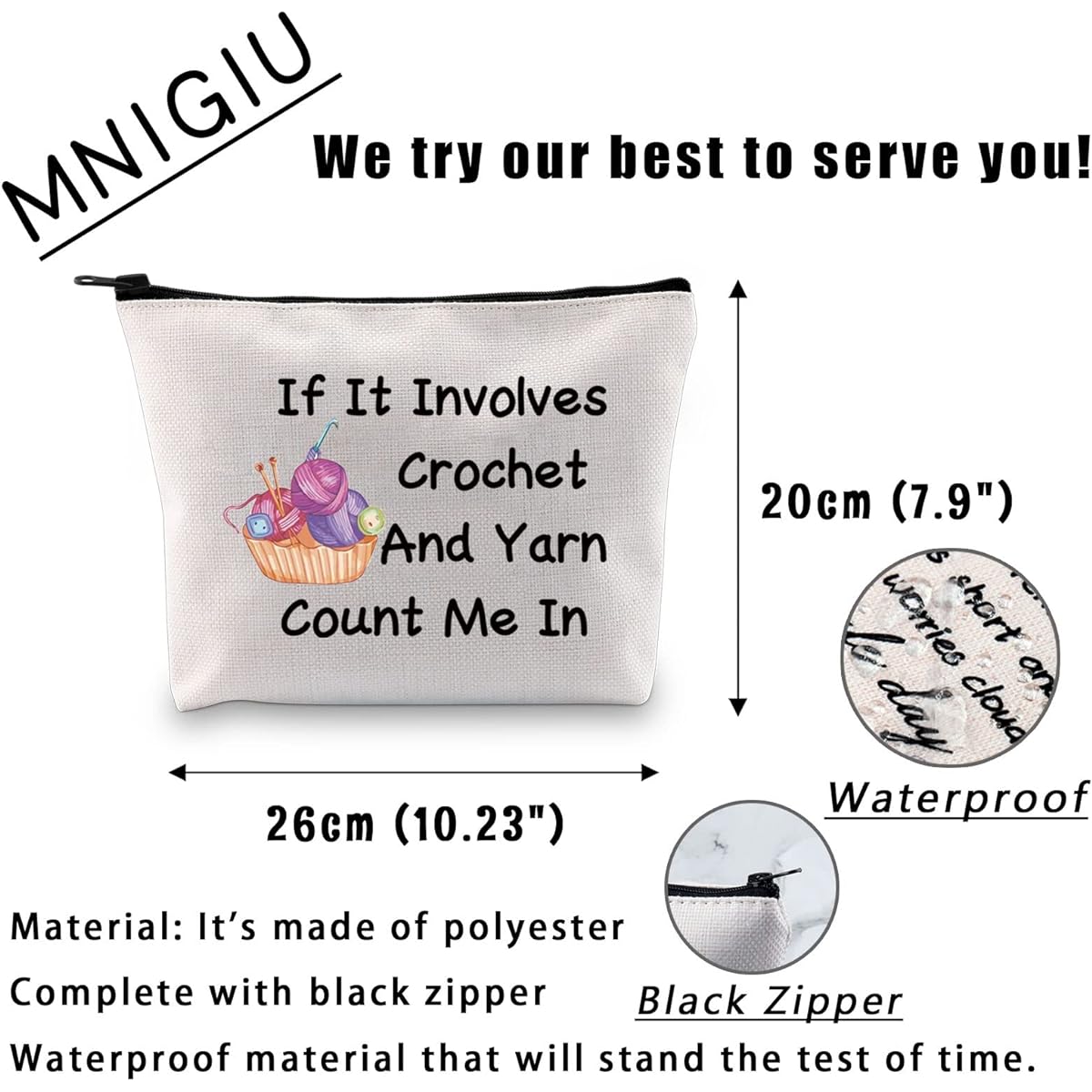 MNIGIU Funny Crochet Project Bag Including Crochet and Yarn Makeup Bag Yarn Lover Gift Knitting Gift, Crochet