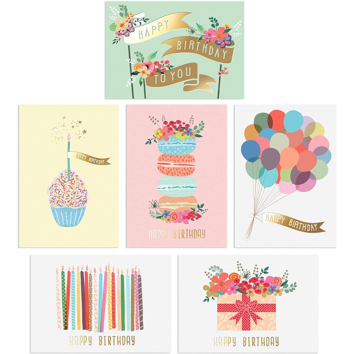 Sweetzer & Orange Gold Foil Bulk Birthday Card Assortment - 48 Bulk Happy Birthday Cards with Envelope Box Set - Assorted Blank Birthday Cards for Women, Men, and Kids Boxed Card Pack