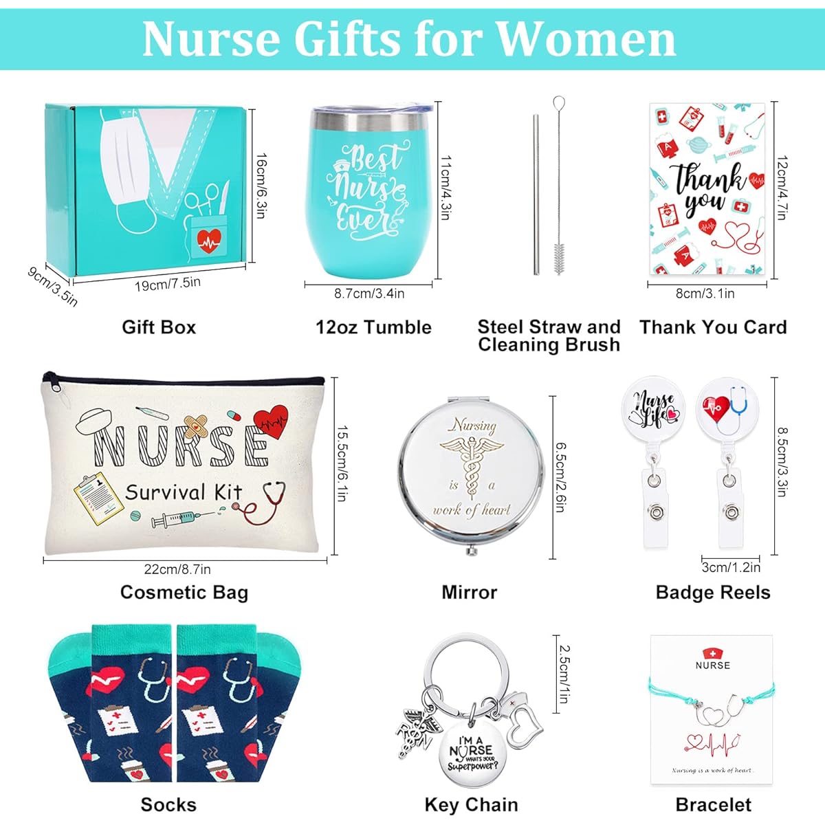 Walaline Nurse Gift Box, Nurse Appreciation Gift Set, Cup, Keychain, Mirror, Thank You Card, Nurse Graduation Gift, Unique Nurse Practitioner, Nurse Weekly, Caregiving, School, Birthday Party Supplies