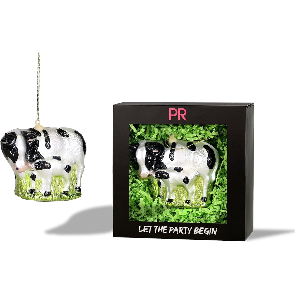 Party Rock Cow and Calf Glass Ornament Animal Collection