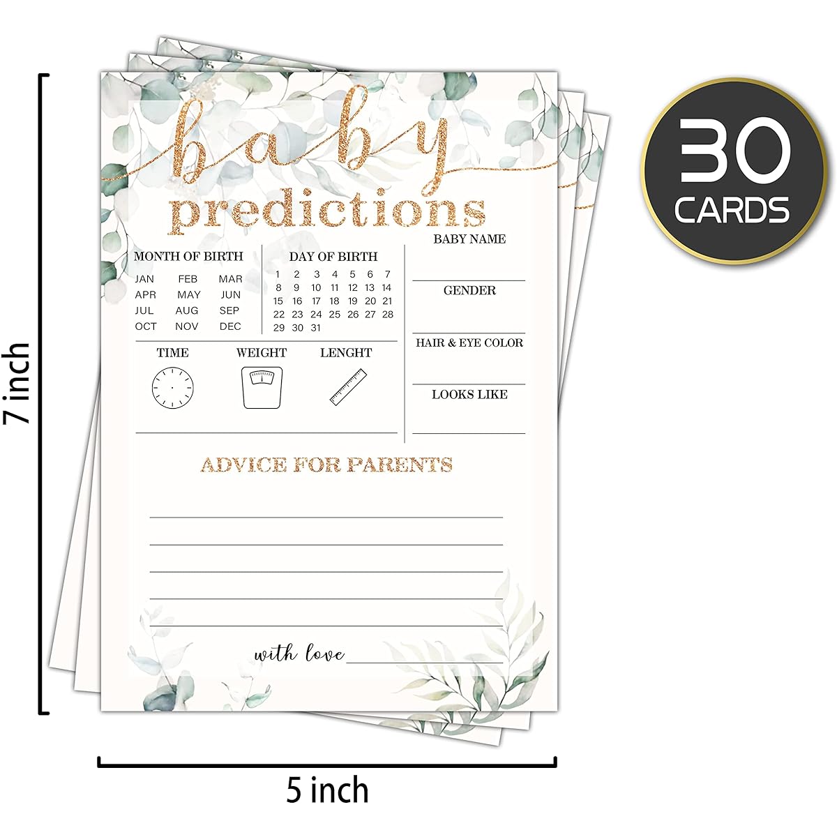 Baby predictions Baby Shower, Greenery Predict Newborn Kids Games, New Parent Message Advice Book Mommy Daddy to Be Keepsake Party Favors Supplies Decorations - 30 Game Cards (bb005-yx16)