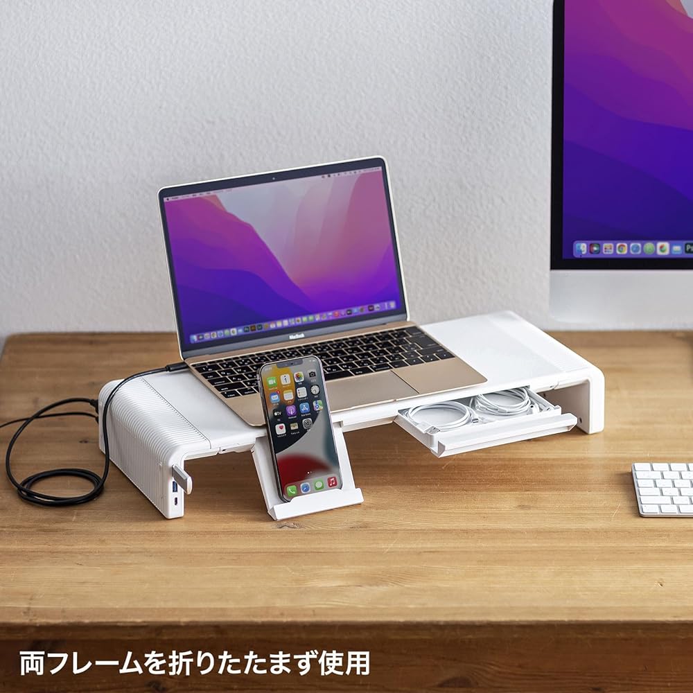 Sanwa Supply Desk Rack with USB Type-C Connection Hub (White) MR-LC210CHW