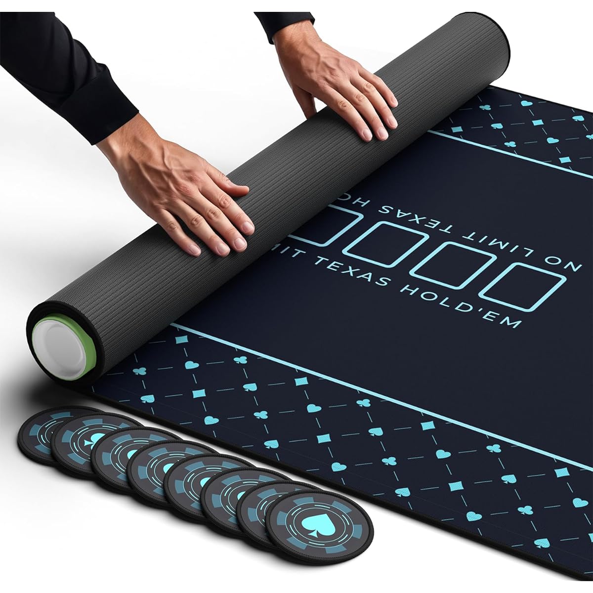 Newverest Poker Table Top 70" x 35" Texas Hold'em Poker Mat Home Game Night Up to 10 People Blackjack Casino Poker Topper for Table with Zipper Storage Bag Includes 8 Coasters and Gift Box