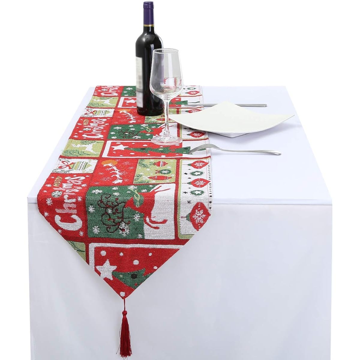 rockcloud 13 x 67 inch Christmas Decorative Cotton Table Runner for Family Dinners, Gatherings, Indoor or Outdoor Parties