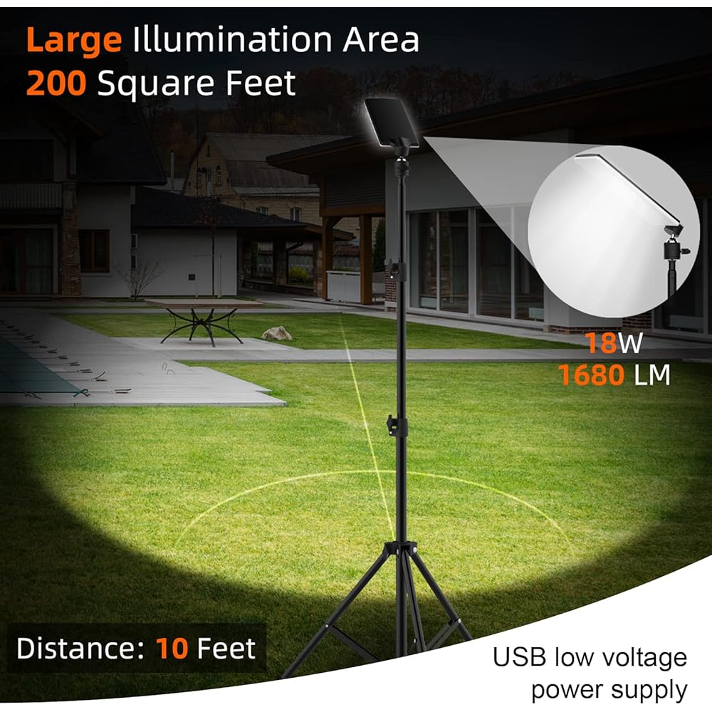 bakug LED Camping Light, Height Adjustable Outdoor Tent Lantern Light with Tripod for Night Fishing, BBQ, 5V 1680LM Photography High Brightness Work Light, Studio