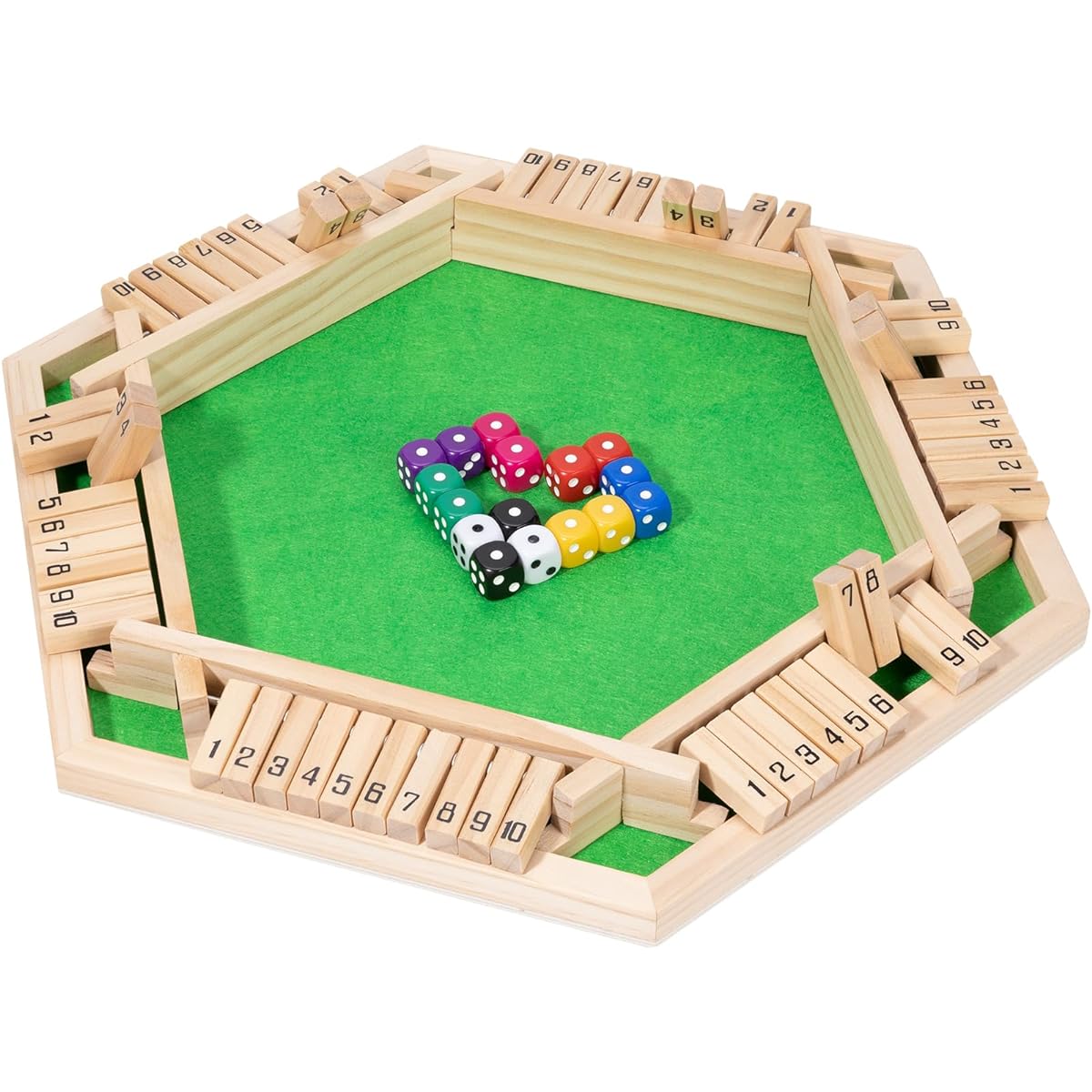 Large Wooden Shut The Box Game & Toy Set - Math Dice Game for 1-6 Players, Portable Family Fun for Kids and Adults, Includes 16 Dice
