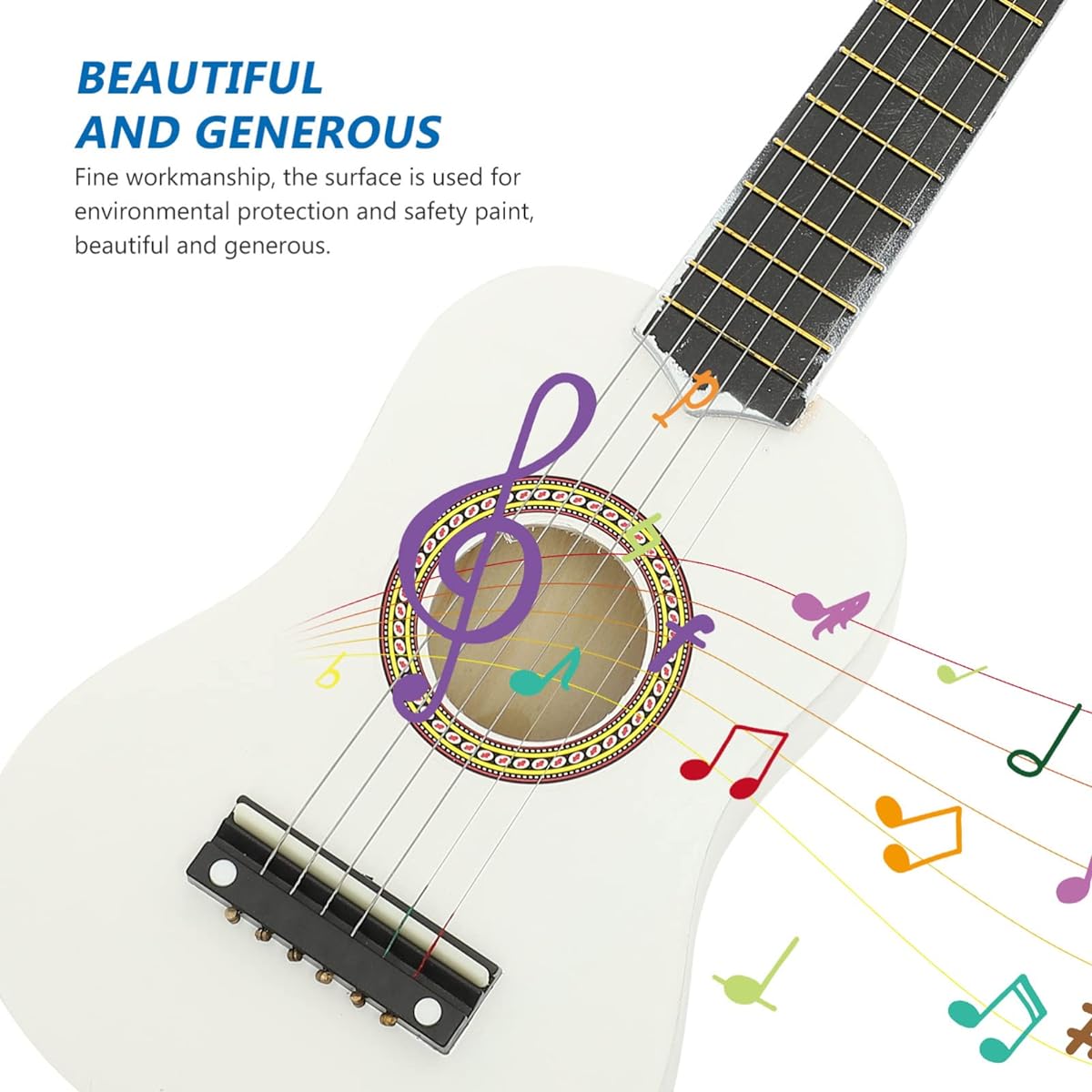 ARTIBETTER 21 Inch Guitar Small Acoustic Guitar Beginner 6 String Wooden Guitar White