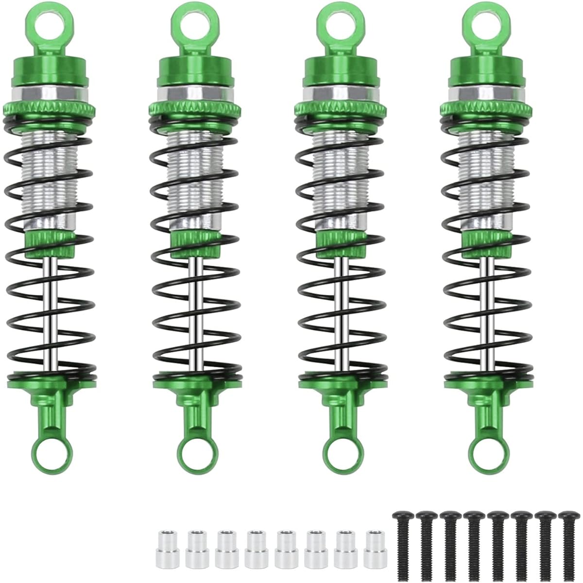 RCAWD Aluminum Shock Absorbers Pre-assembled (Front & Rear) Full Metal Damper Replacement for Traxxas 1/18 LaTrax Teton Desert Prerunner 7660 7665 (4 Pack) (Green)