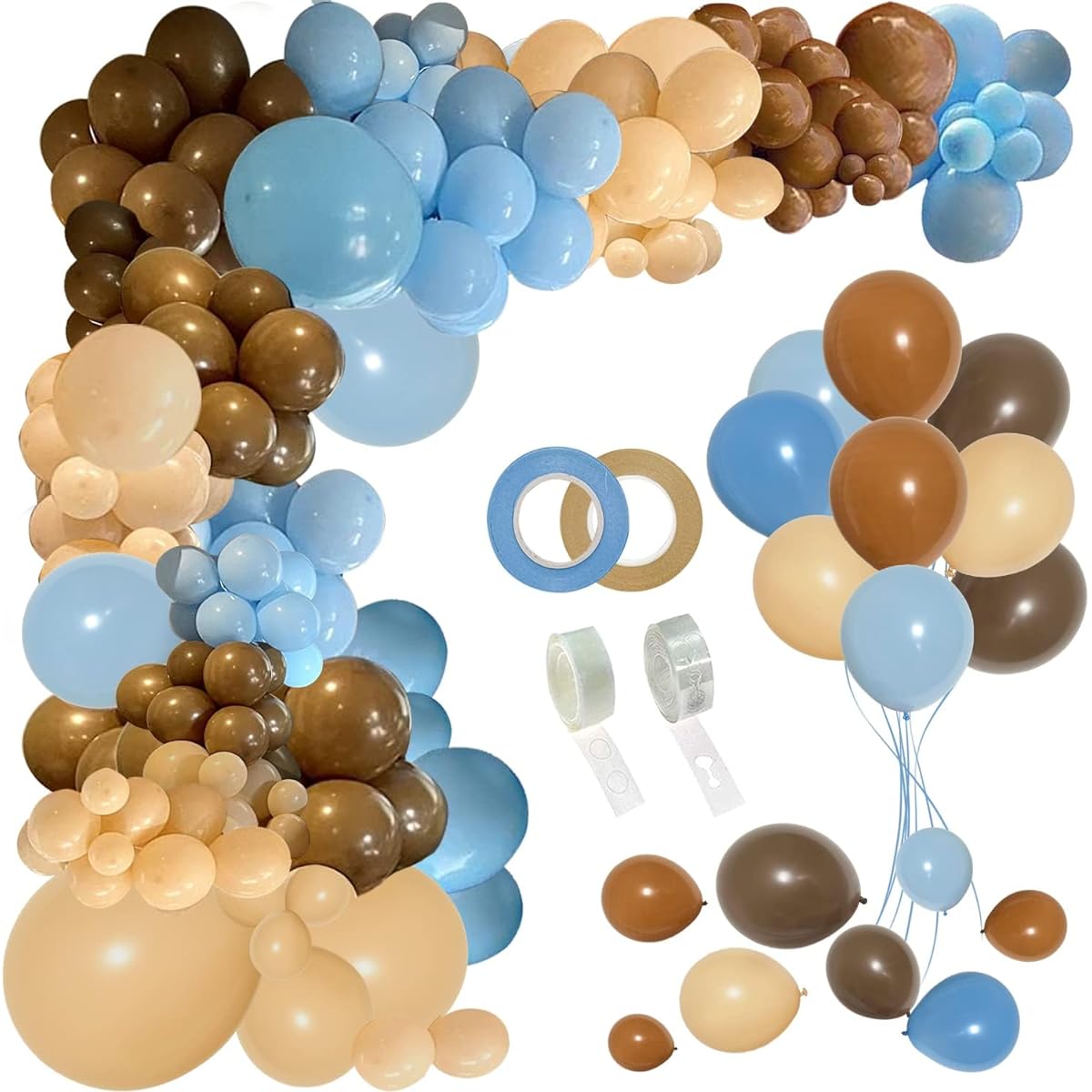 PERPAOL 147pcs Blue Brown Coffee Balloon Garland Kit Boho Nude Coffee Blue Ivory Balloon Arch for Teddy Bear Safari Wild Shower Gender Reveal Birthday Theme Party