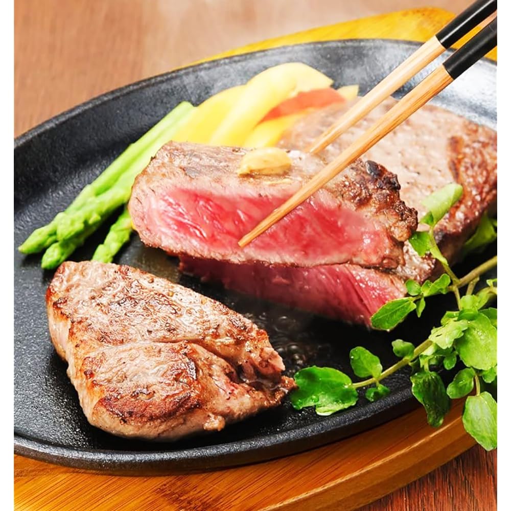 Steak Meat Plate Set of 2 with Handle, Iron Cast Iron Plate, Compatible with Gas IH Grill, Professional Specification, Great for Yakiniku, Steak, Pasta, Yakisoba, etc. Highly retains heat and does not cool easily