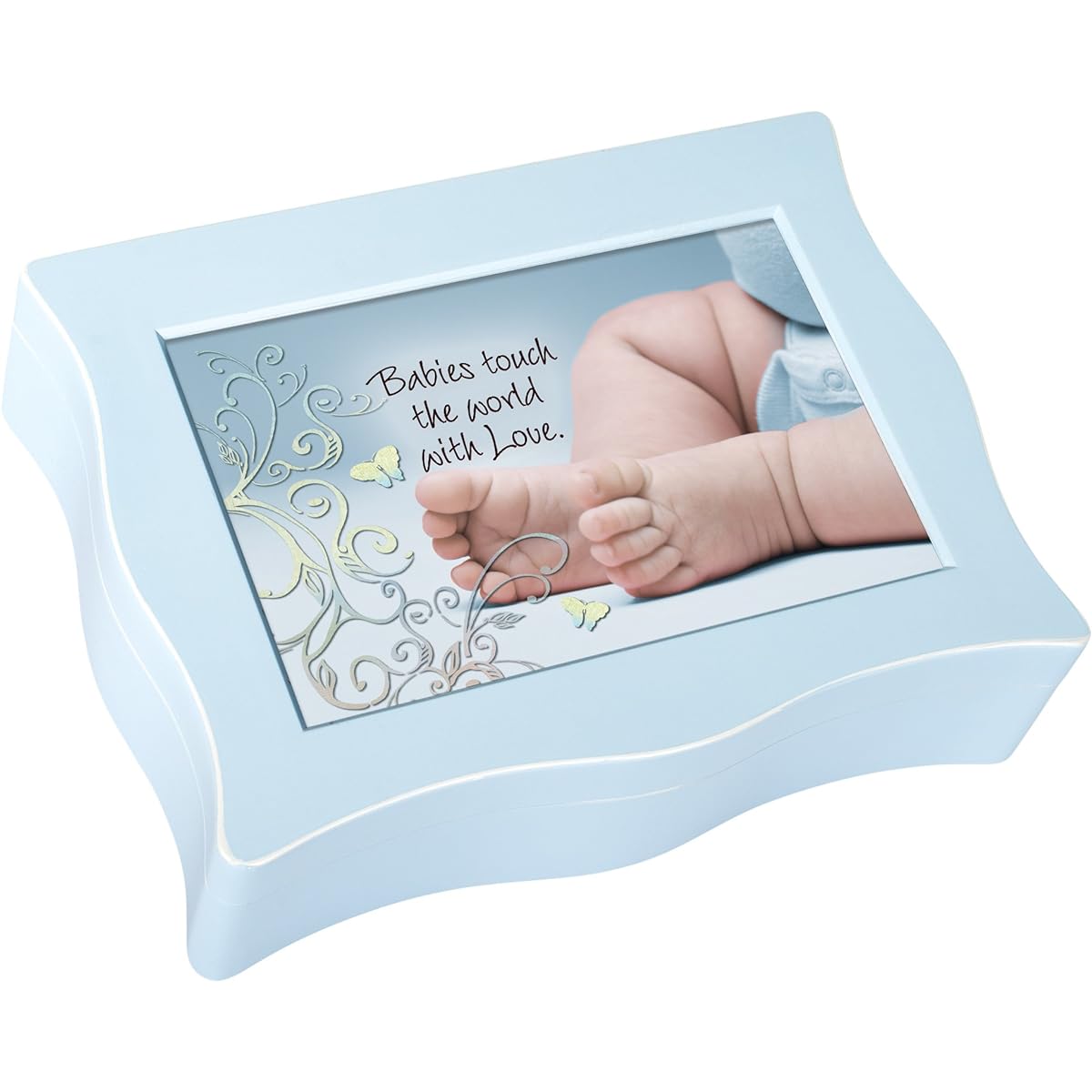 Cottage Garden Baby Feet Wavy Blue Wavy Music Box Plays Brahms Lullabies