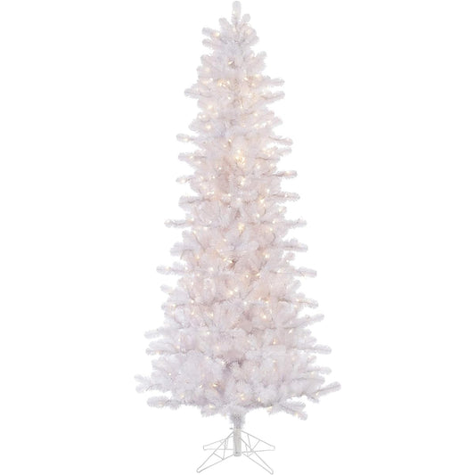 Vickerman 6.5' Crystal White Pine Slim Artificial Christmas Tree with Clear Duralite Incandescent Lights - Artificial Pine Christmas Tree - Seasonal Indoor Decor