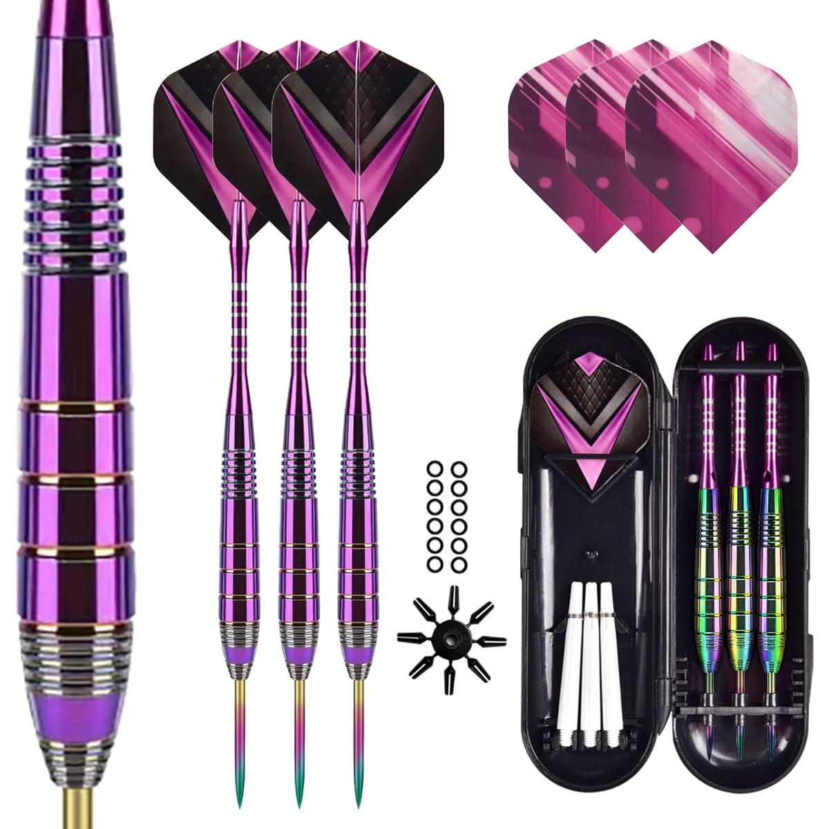 Himmbods Darts Metal Tip Set Aluminum Shaft Metal Darts Set Professional Darts Plastic Tip Set + 3 Extra Dart Flights Plastic Shaft Replacement Beginner or Professional Darts