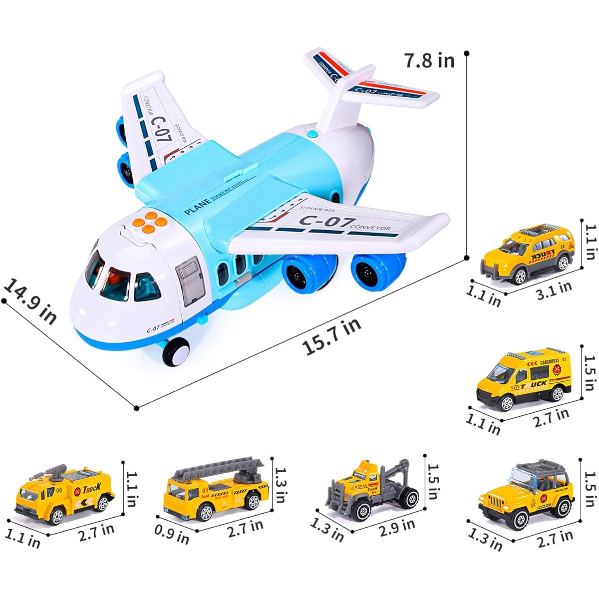 Bennol Spray Plane Toy for Boys, Large Transport Cargo Plane with 6 Construction Vehicles, 10 Road Signs, 1 Play Mat, Plane Toy with Lights and Sounds for Boys Ages 3, 4, 5, 6