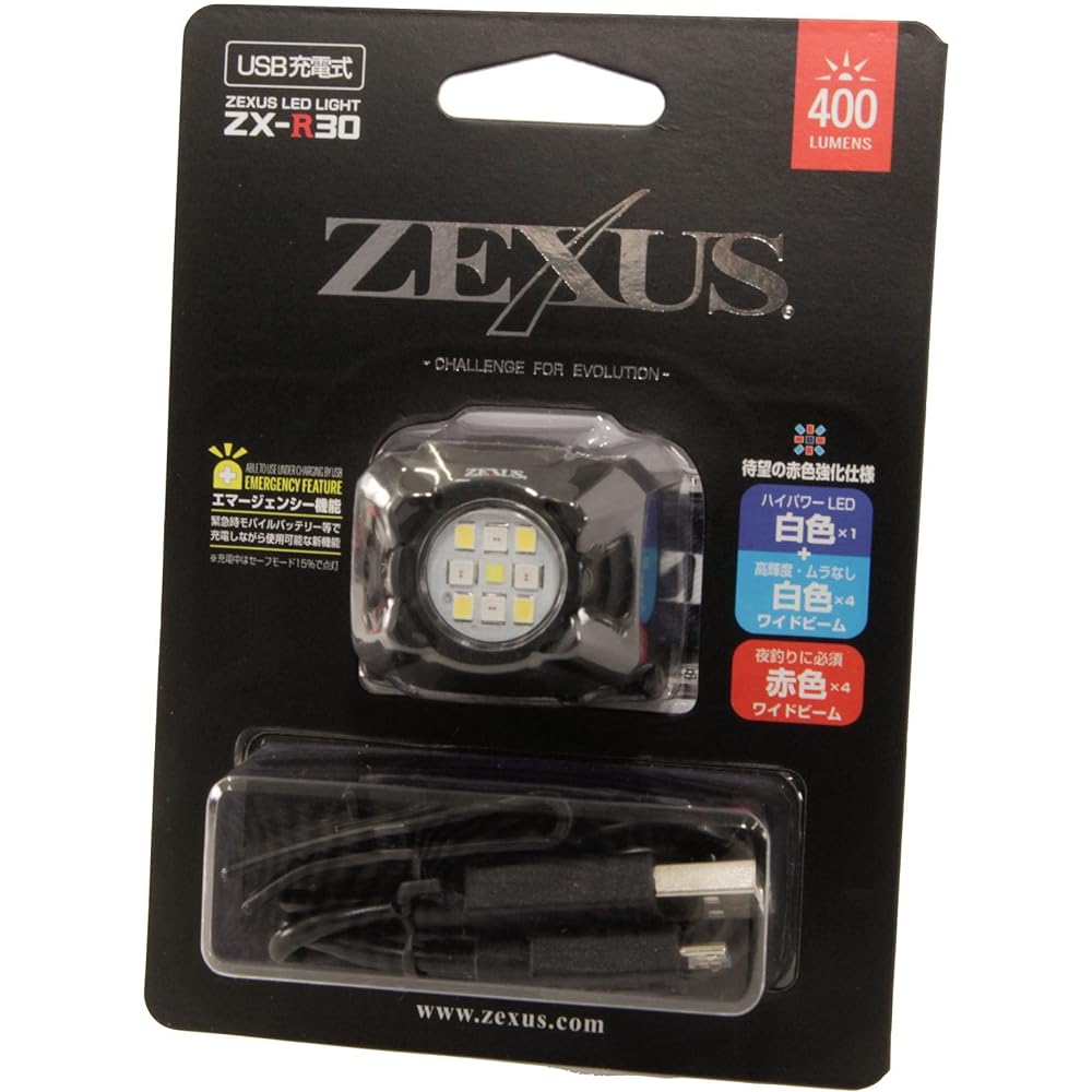 Fuji Touki ZEXUS LED Light ZX-R30 Rechargeable [Maximum 400 lumens Main LED lighting time: Up to 8 hours White/Red]