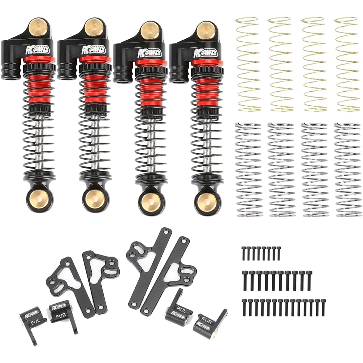 RCAWD SCX24 Shock Flex Blade Holder Absorber Mount & Shock Alum Set Axial 1/24 SCX24 Front Rear Shock Tower Upgrade Parts Red