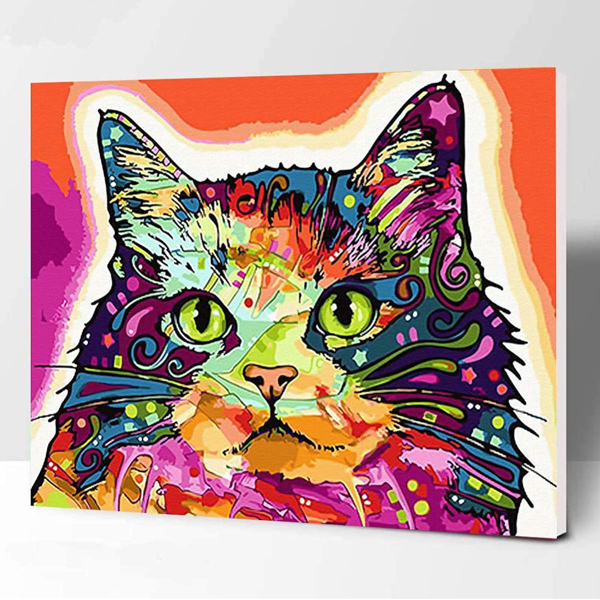 LukFun Paint by Numbers on Framed Canvas DIY Acrylic Painting Paint by Number Kits for Adults & Kids 16x20inch (Cat, Framed)