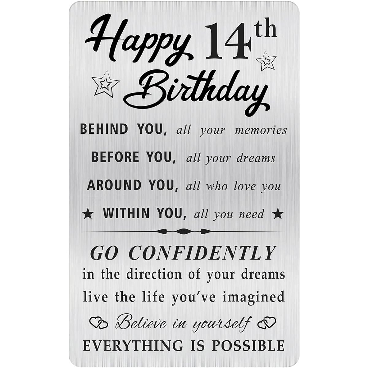 MOQIYXL Happy 14th Birthday Cards for Boys and Girls, Small Engraved Wallet Cards for 14th Birthday Gifts