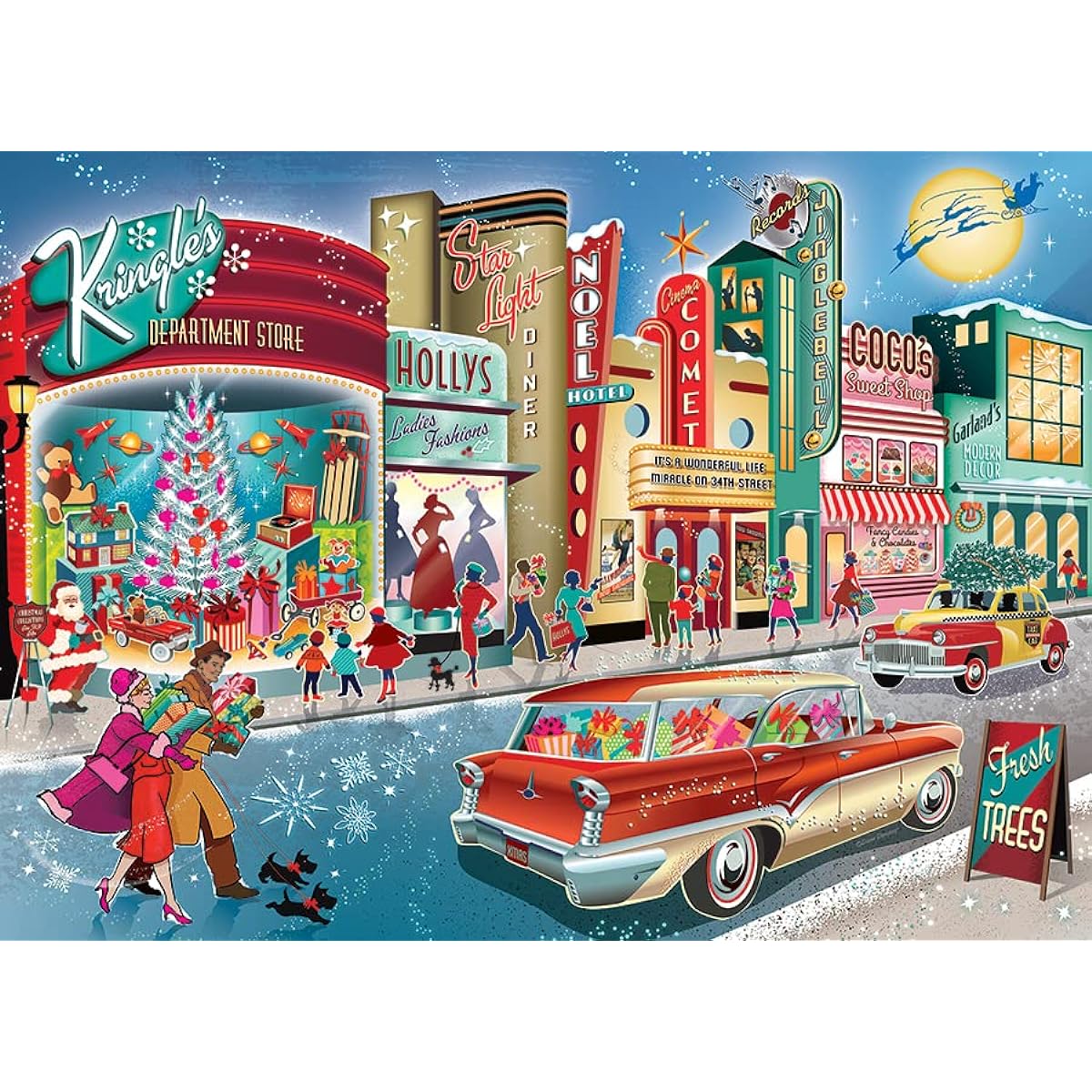 Cobble Hill 1000 Piece Puzzle Vintage Main Street with Sample Poster