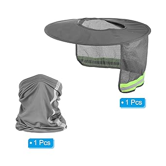 PATIKIL Hard Hat Sunshade 2 Pieces Sun Neck Protection Mesh Full Brim and Neck Gaiter Scarf High Visibility Reflective Hard Hat Accessories Gray