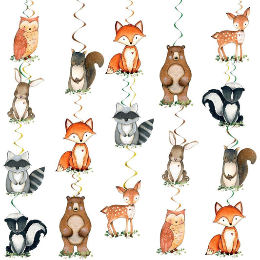 16 Pieces Forest Baby Shower Hanging Swirl Decorations Woodland Animals Swirls Ceiling Streamer Decorations Forest Themed Birthday Party Supplies Wild One Birthday Party Decorations for Boys and Kids