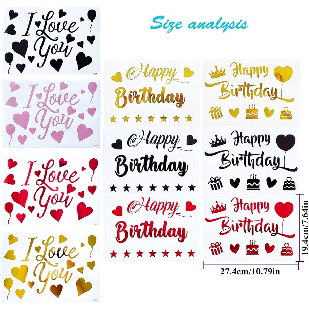 Happy Birthday Balloon Stickers I Love You Bobo Balloon Stickers 10pcs Mixed Color DIY Letter Decals Glass Pastel Celebration Birthday Decorations Party Supplies
