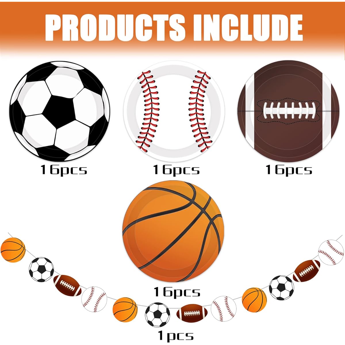 Ertyjikg Sports Theme Birthday Party Supplies 64 Pieces Sports Party Plates and Sports Theme Banner
