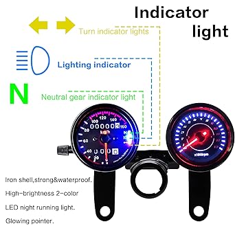 iztor Motorcycle Black Odometer Speedometer Tachometer with Bracket Yamaha SR XV RX Cafe Racer Suzuki Honda Kawasaki