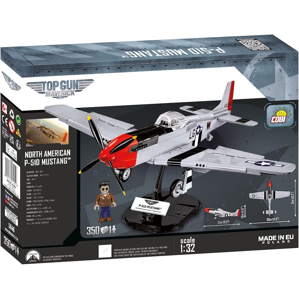 COBI Block US Air Force Fighter P-51D Mustang MUSTANG 1/32 Scale 350 Pieces Movie Top Gun Compatible with Lego 5846