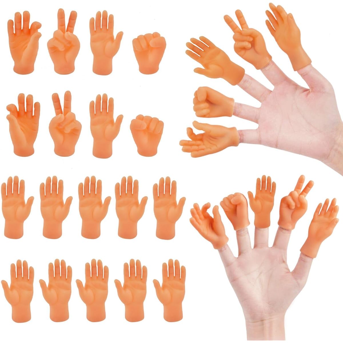 Tiny Hands for Fingers, 18 Pcs Mini Rubber Finger Puppets, Realistic Miniature Hand Toys, Party Favors, Kids Gag Gifts, Puppet Show (5 Styles)