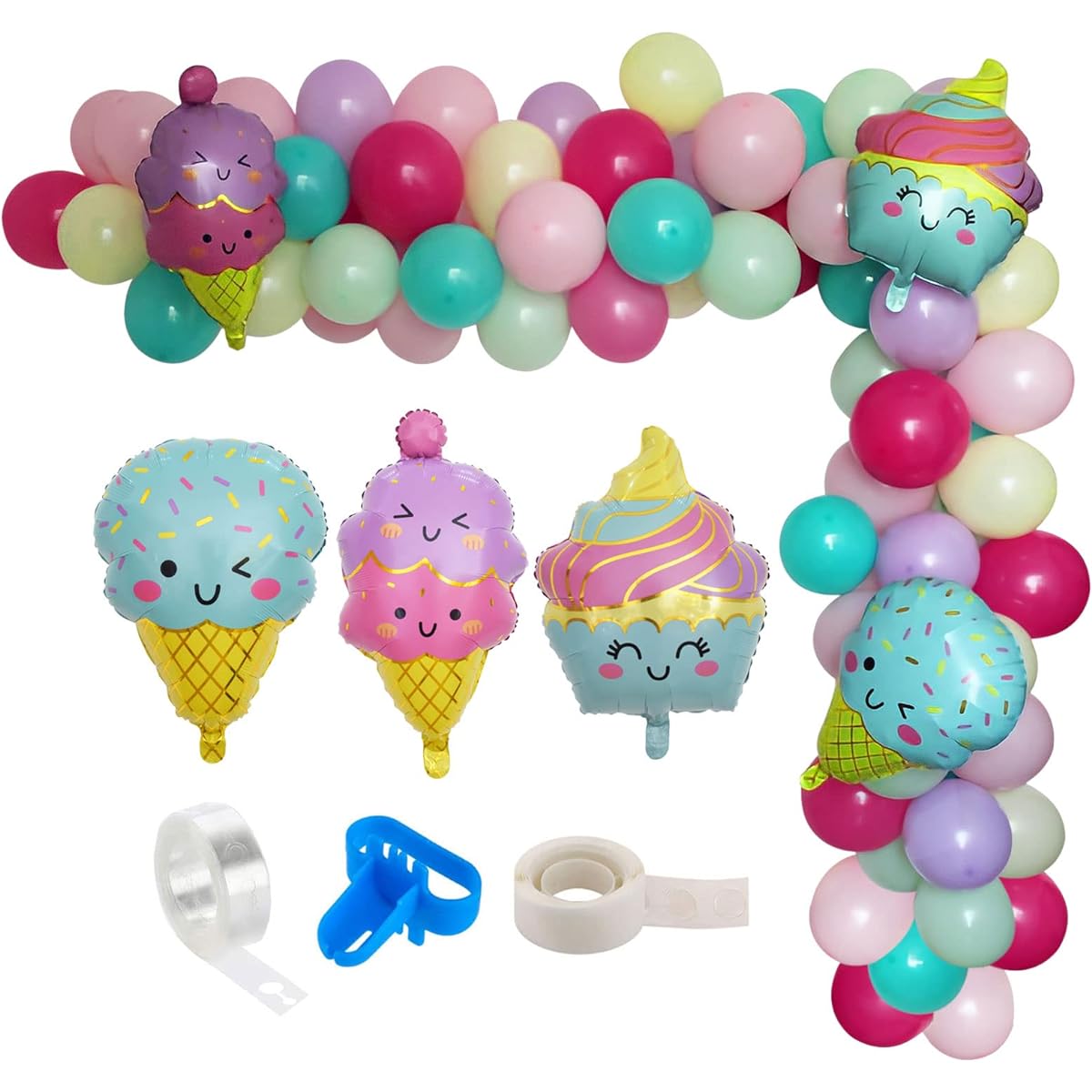 Ice Cream Party Balloon Garland Arch Kit Ice Cream Birthday Party Balloon Garland Ice Cream Cone Foil Balloons for Kids Ice Cream Birthday Party Ice Cream 2nd Birthday Four Ever Sweet Party