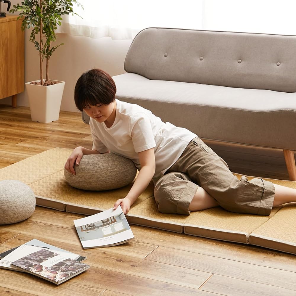 Hagiwara Igusa 6-fold mattress, approx. 80 x 180 x 4 cm, "Himari", plump, thick, nap, lying down, cool, foldable