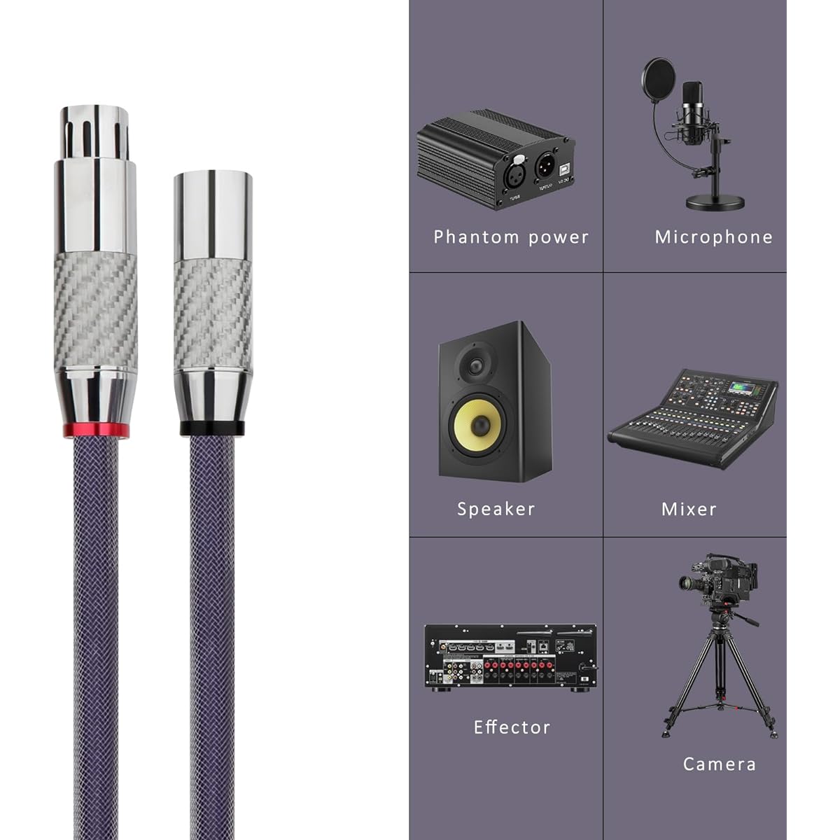 Preffair Audiophile 4N OFC Pure Copper HiFi Mic Cable 6FT 1 Pair Fully Balanced 3-Pin XLR Patch Cable Carbon Fiber Rhodium Plated 18AWG Audio Interconnect Mic Cord (2.0M / 6.6FT)
