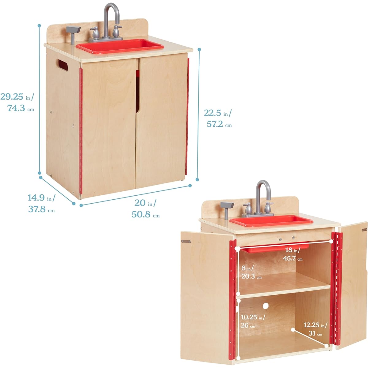 ECR4Kids Play House Kitchen Sink Wooden Playset Natural
