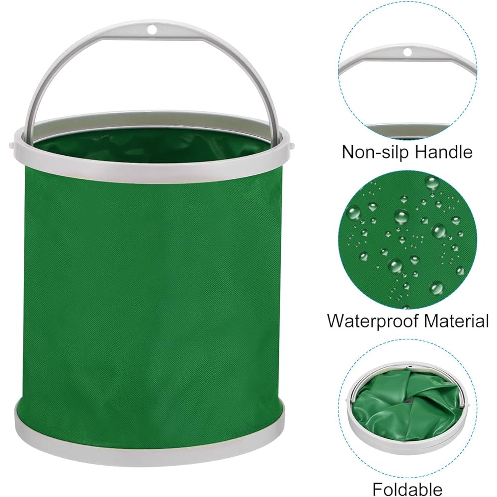 PATIKIL Fishing Bucket Water Tank Cleaning Bucket Foldable with Handle for Camping Car Wash 11L Green 2 Pieces