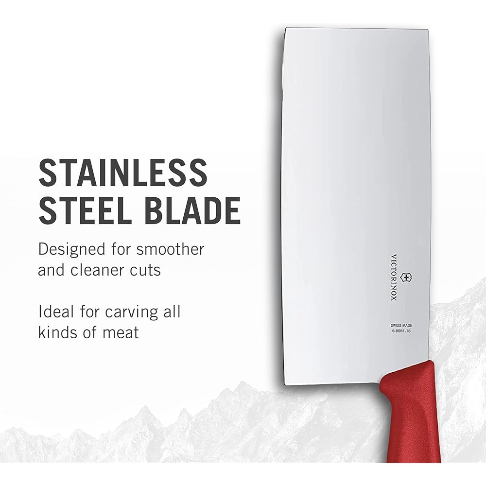 VICTORINOX Chinese knife, stainless steel all-purpose knife, 18cm, red, versatile knife that can be used for all kinds of cooking, dishwasher safe, Swiss classic 6.8561.18G
