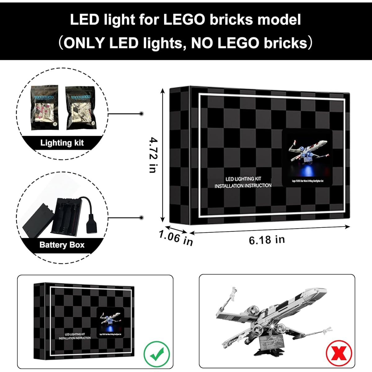 Vaodest LED Light Design and Configuration Compatible with Lego 75355 Star Wars X-Wing Starfighter Set Model 75355 (LED Light Only, Not a Building Blocks Kit)