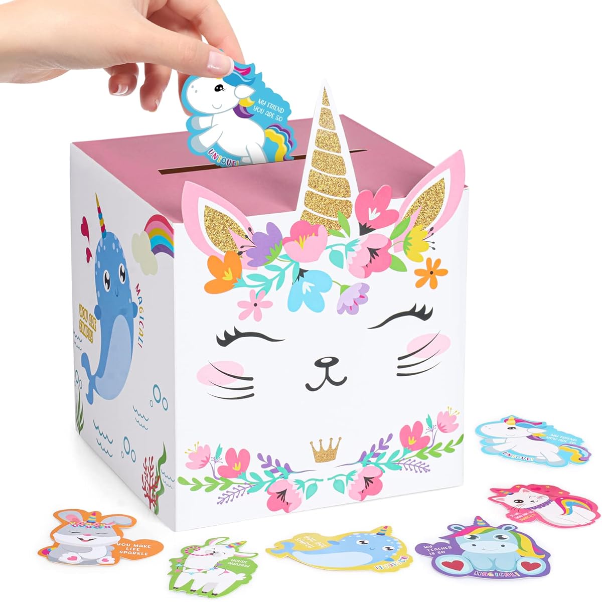 Eaezerav Valentine's Day Cards for Kids & Classroom Replacement Mailbox with 60 Student Valentine's Day Cards