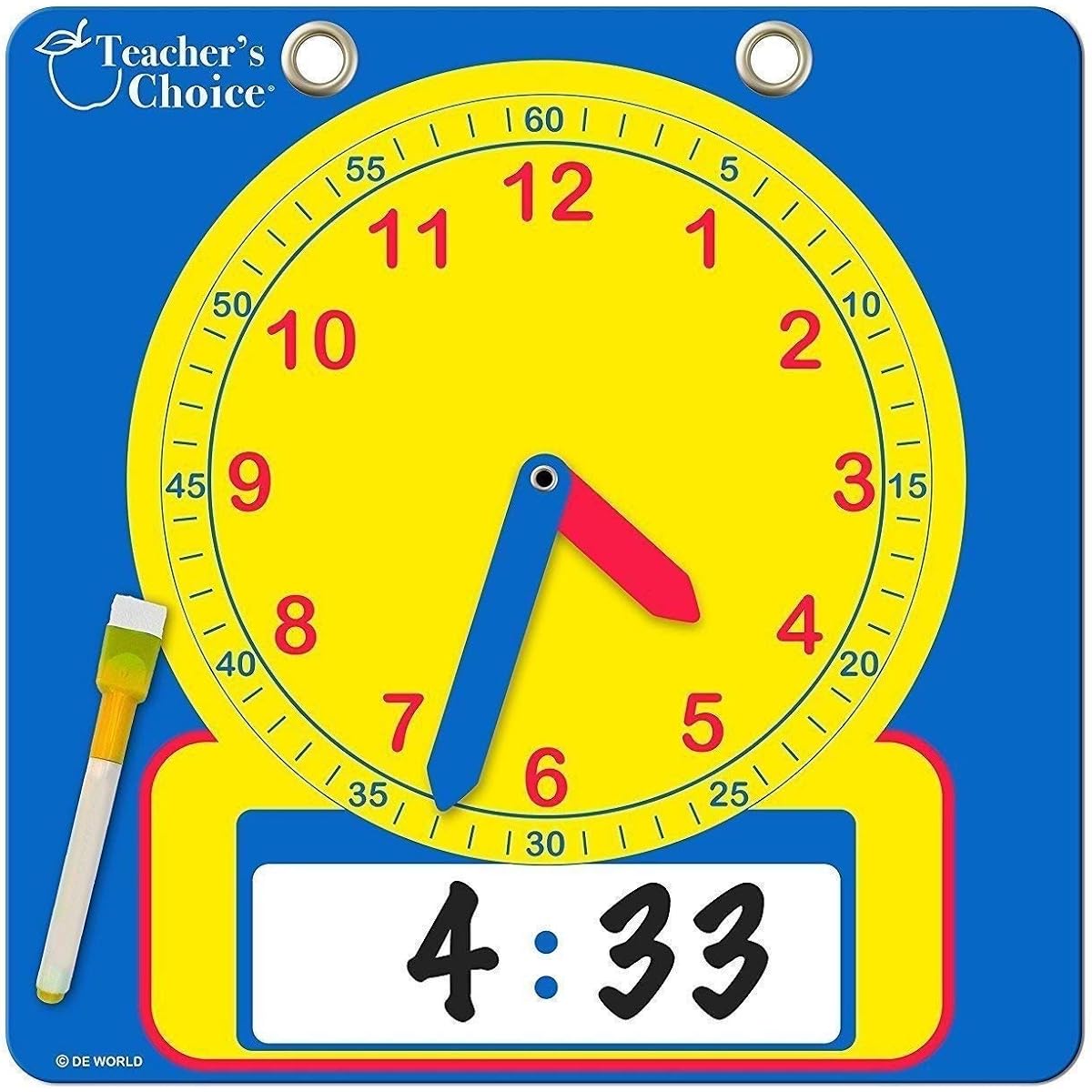 Educational Teaching Clock | Time to teach with erasable writing surface, Yellow, NCS8-1038