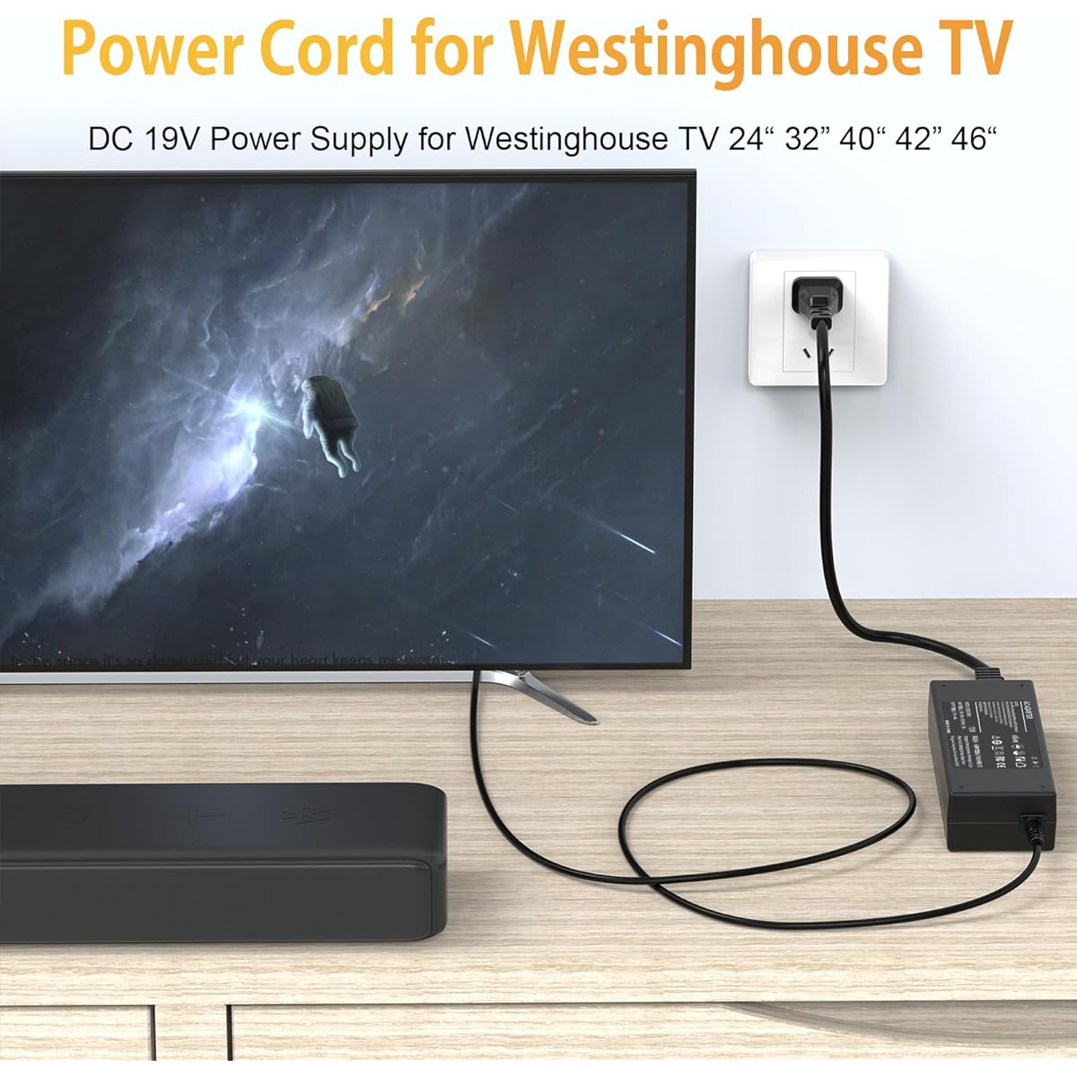 19V AC/DC Adapter TV Power Cord for Westinghouse 24 32 40 42 46" LD-3240 LD-3255VX LD-3235 LD-3237 LD-3255VX LD-3257 UW32S3PW UW32S3PW Model# FSP09 0-DMBF1 LED HDTV LCD Power S