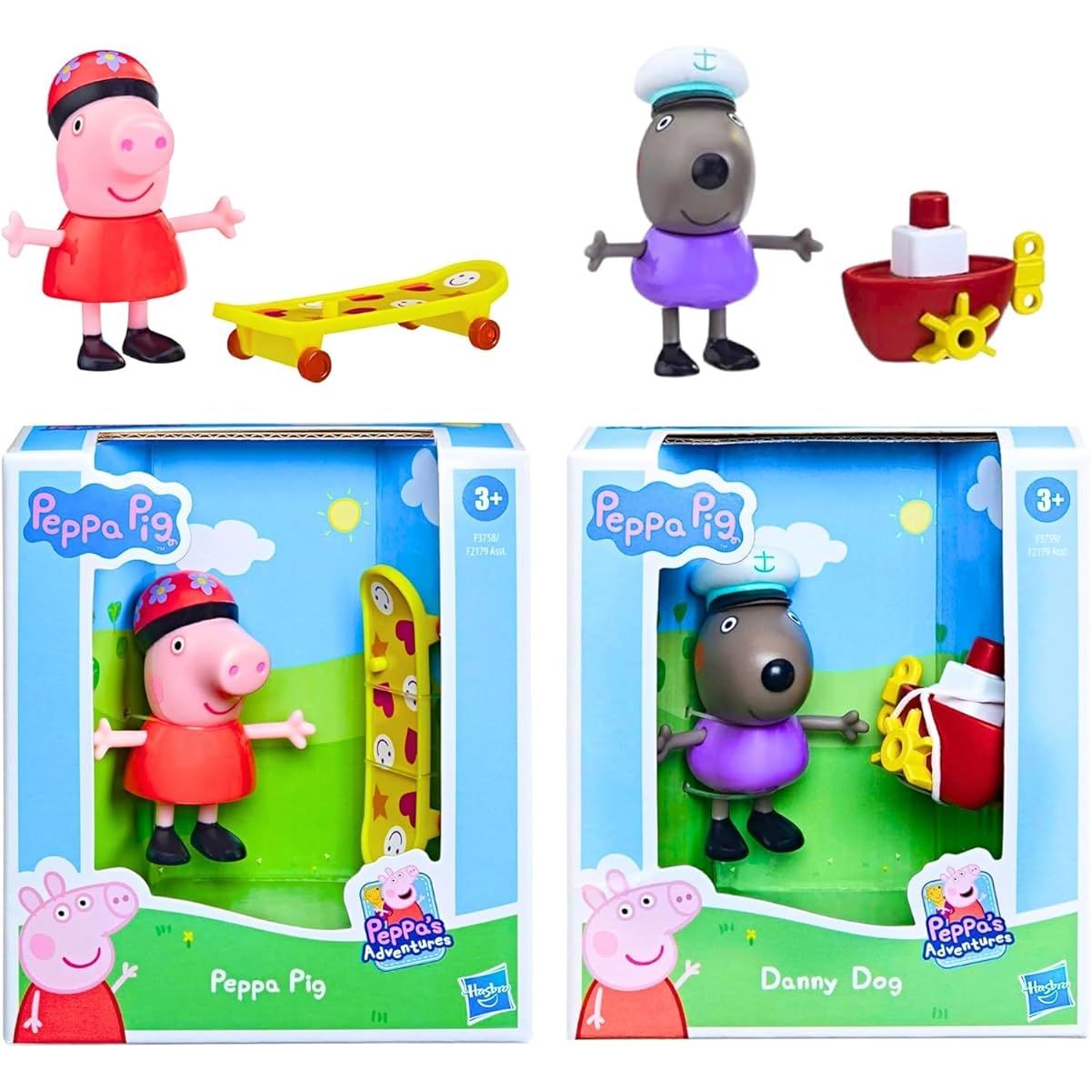 Peppa Pig - 3" 8cm Movable Articulated Figure & Accessory Set - Peppa Pig Skateboard & Danny Dog