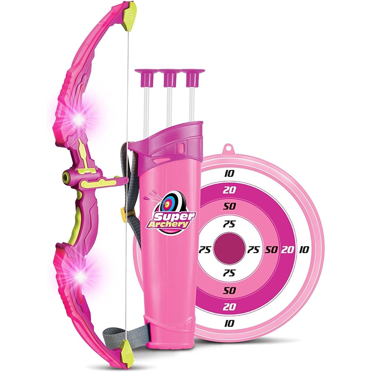 SainSmart Jr. Bow and Arrow Toy for Kids, Princess Basic Archery Set, Outdoor Hunting Game, Suction Cup Arrows, Target & Arrows, Pink