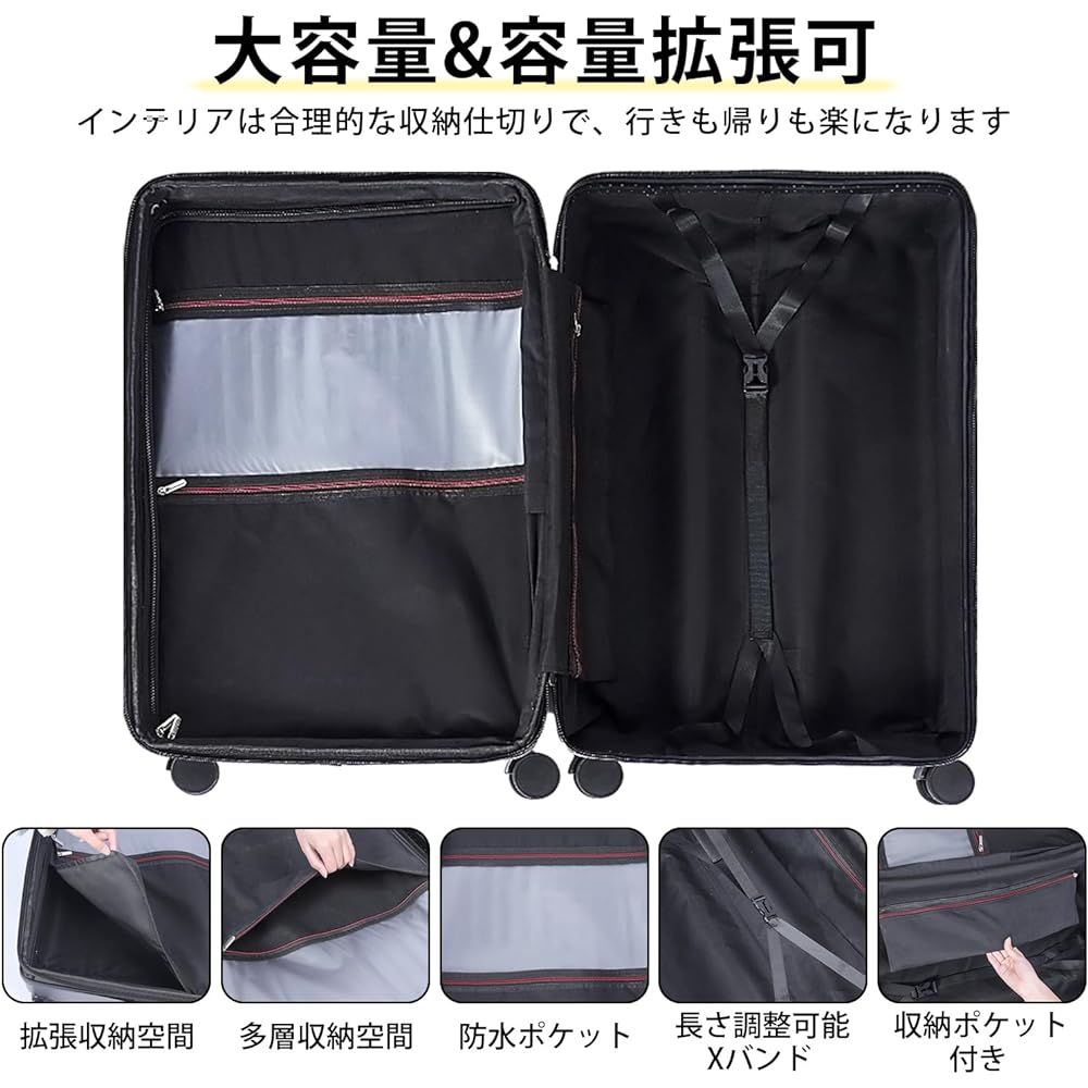 [nebudan] Suitcase, Carry Case, Carry Bag with Expansion Function, ABS+PC, Shockproof, Ultra Light, Large, Quiet, Double Casters [360 Degree Rotation & Removable] Equipped with TSA Rourke, Zipper Type, Travel, Business, Business Trip (M Size/4-7 Nights,