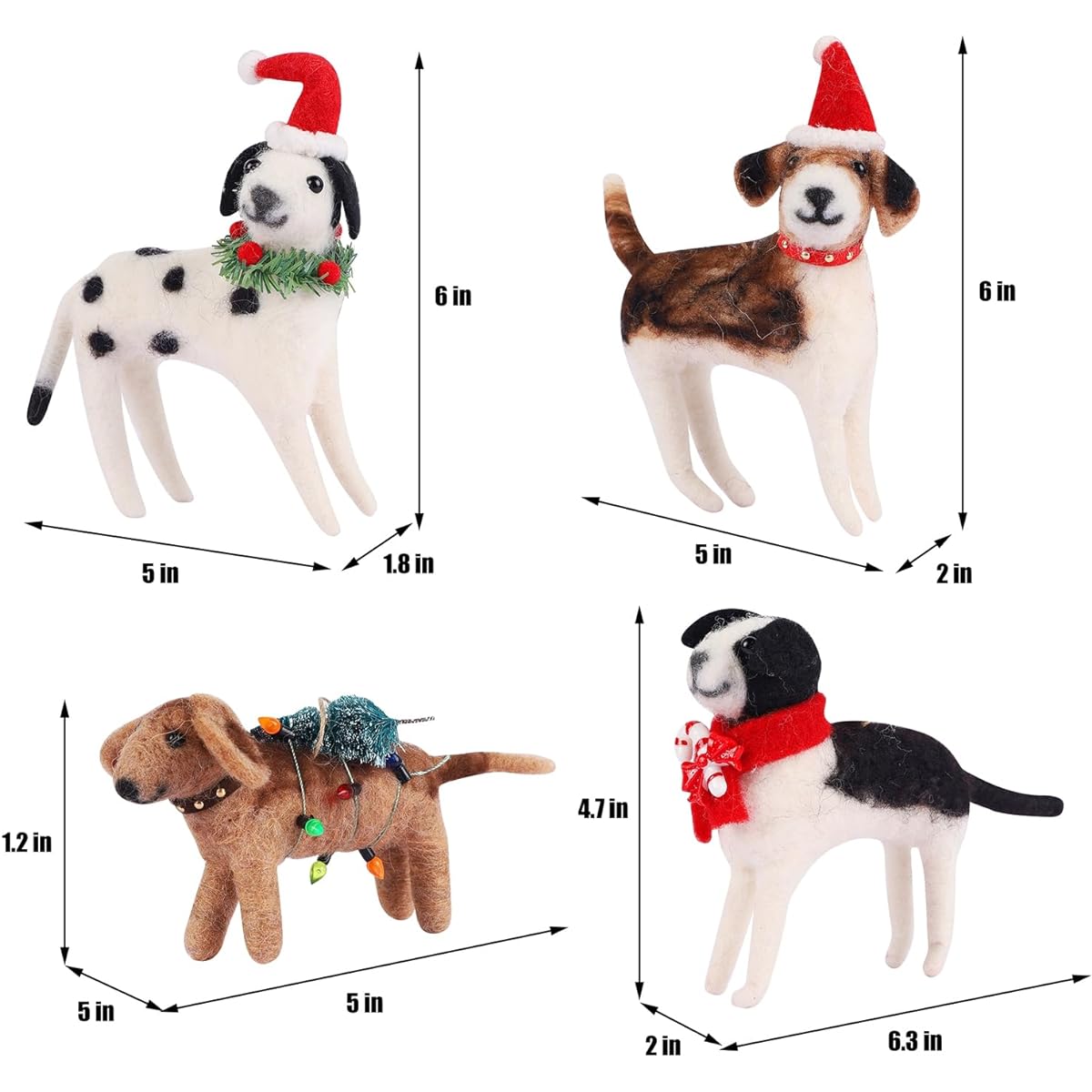 Juegoal Christmas Felt Dog Ornaments, Set of 4, Christmas Wool Puppy Hanging Decorations, Felt Animal Crafts Woodland Cute Christmas Tree Wreath Decorations Home Party Supplies
