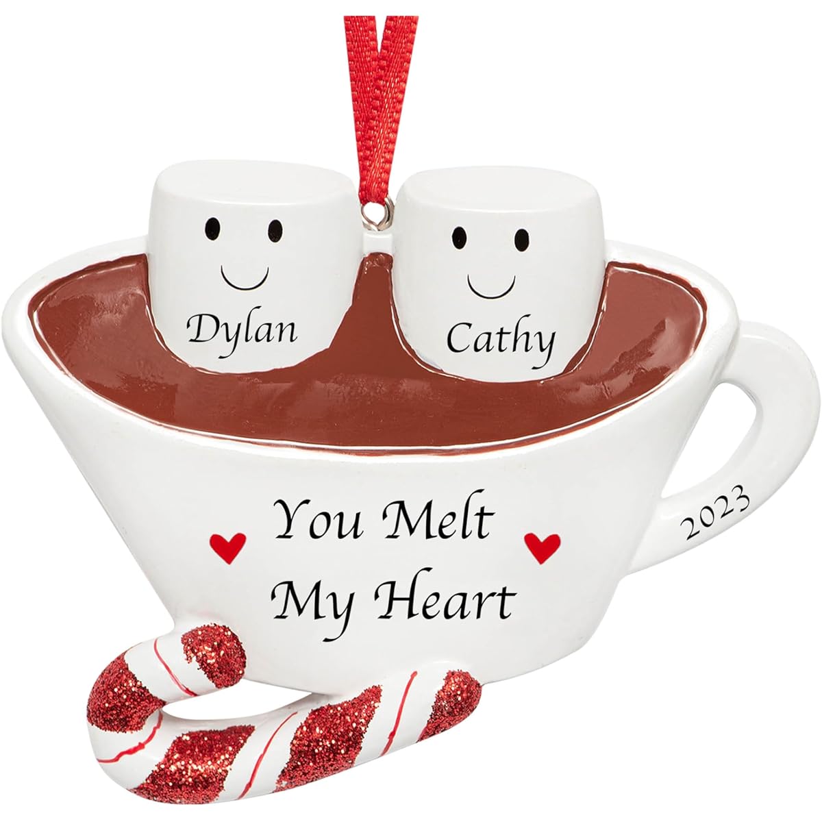 UniqXmas Customized Hot Chocolate Family of 2 Christmas Ornament - Free Customization | Marshmallows in Cocoa Mugs Customized for Couples, Kids Friends | Unique Christmas Tree Keepsakes