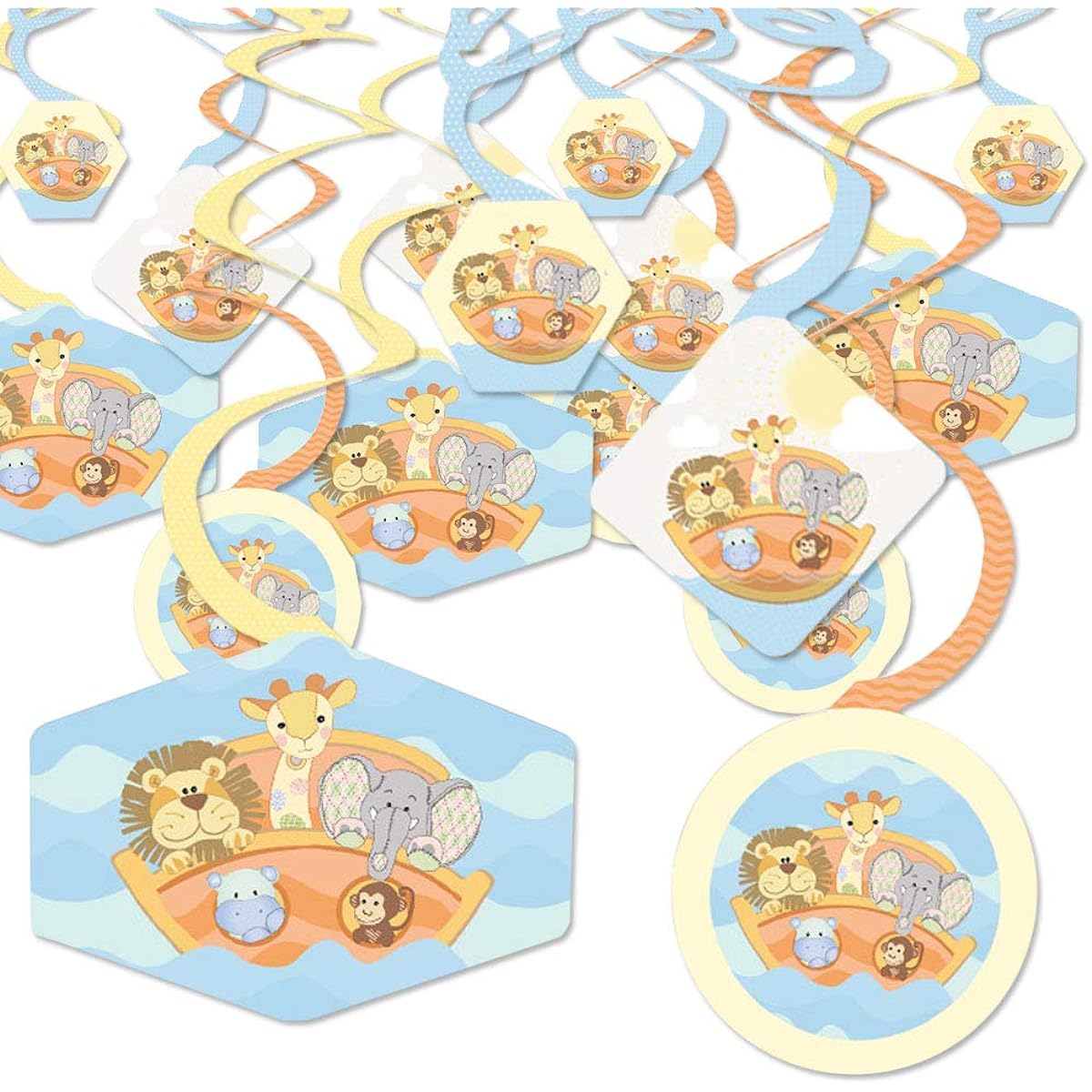 Big Dot of Happiness Noah's Ark Baby Shower Hanging Decor Party Decorations Swirls Set of 40