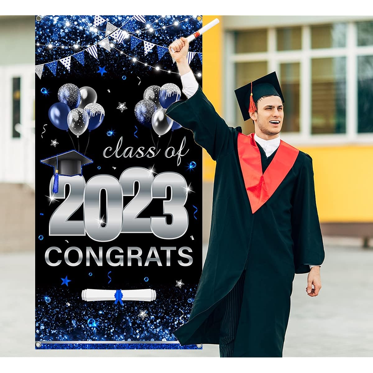 Graduation Banner Decorations - Class of 2023 Large Blue Door Cover Banner Decorations Graduation Party Supplies (Blue)