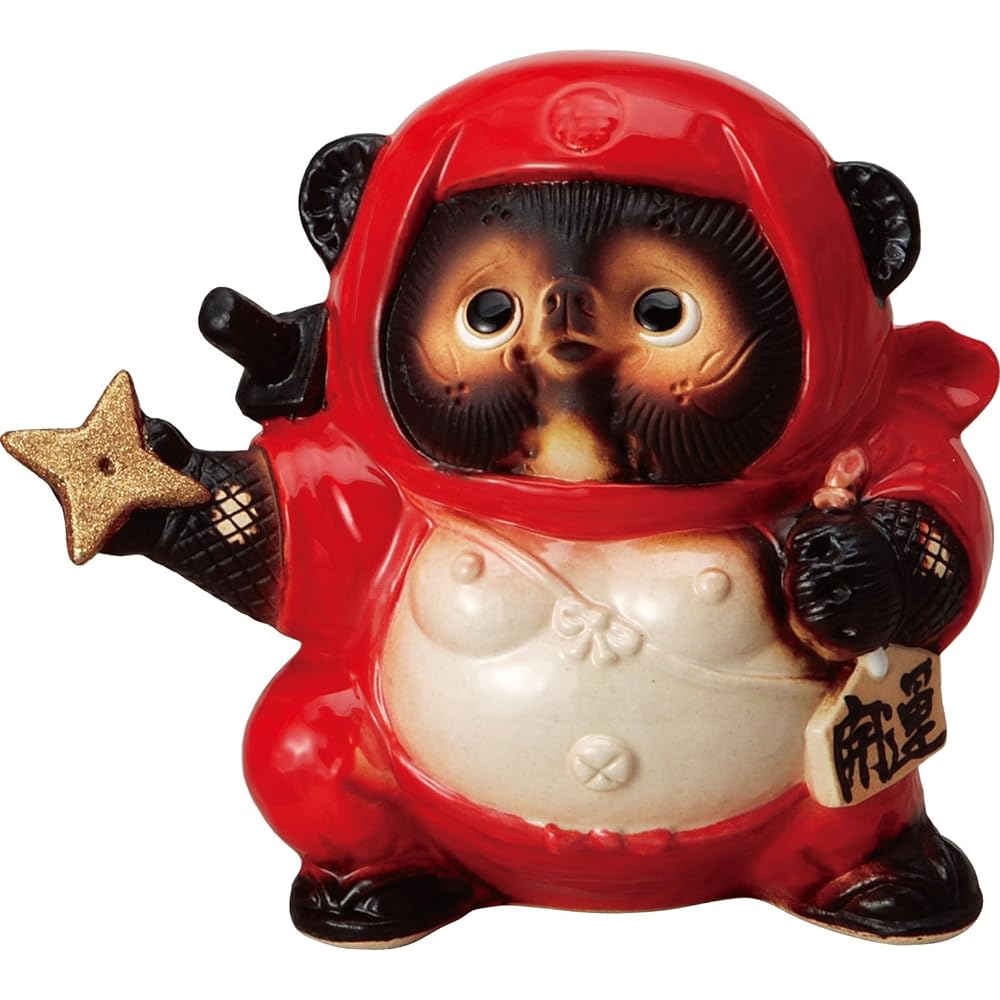 Shigaraki ware ornament Ninja raccoon dog (red) Width 17.5 x Depth 12 x Height 17.5 cm 561-03