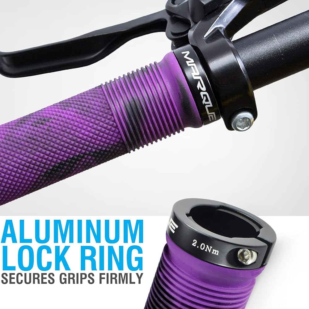 MARQUE Race Mountain Bike Handlebar Grips - Single Lock-On Ring Collar MTB and BMX Bicycle Handlebars with Anti-Slip Grips, Gnarly Grit Pattern and Half Waffle Pattern