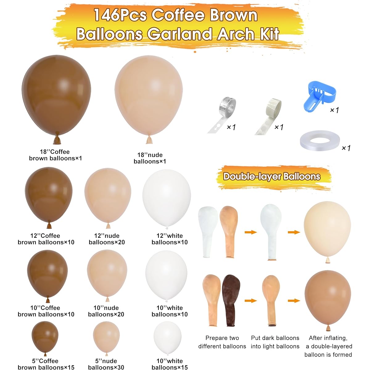 Brown Balloon Garland Arch Kit DIY 18" 12" 10" Coffee Brown Blush Nude Balloons Neutral Woodland Teddy Bear Baby Shower Wedding Jungle Safari Birthday Party Decorations 146pcs